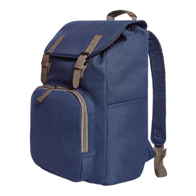 Mitarbeitergeschenk Notebook-Rucksack HALFAR COUNTRY – marineblau – mit Logodruck gepolstertes Fach für den Firmenauftritt