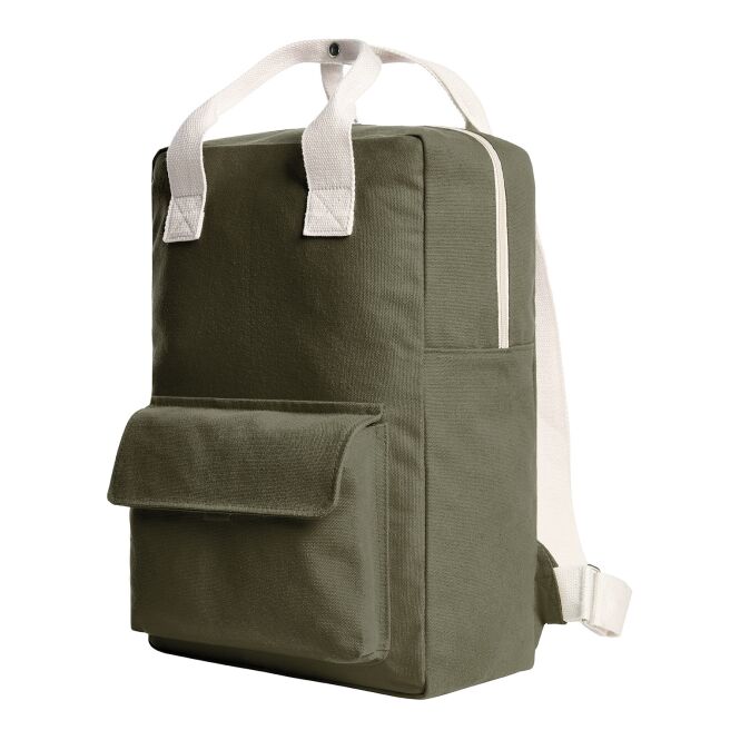 Mitarbeitergeschenk Rucksack HALFAR LIKE – olivgrün – mit Logodruck, Metall-Accessoires, 2-Wege-Reißverschluss, urbaner Daypack