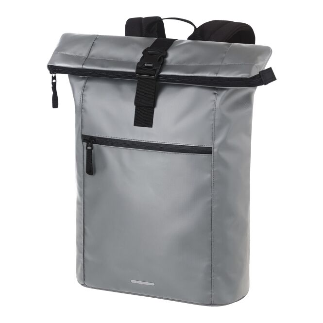 Mitarbeitergeschenk Rucksack HALFAR KURIER – grau – mit Logodruck, Notebookfach & Airtag-Fach, robuster Business-Daypack