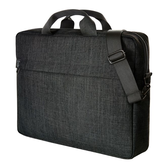 Firmengeschenk Tasche HALFAR EUROPE – schwarz – mit Logo bedruckt 100% rPET gepolstertes Notebookfach nachhaltiges Business-Accessoire