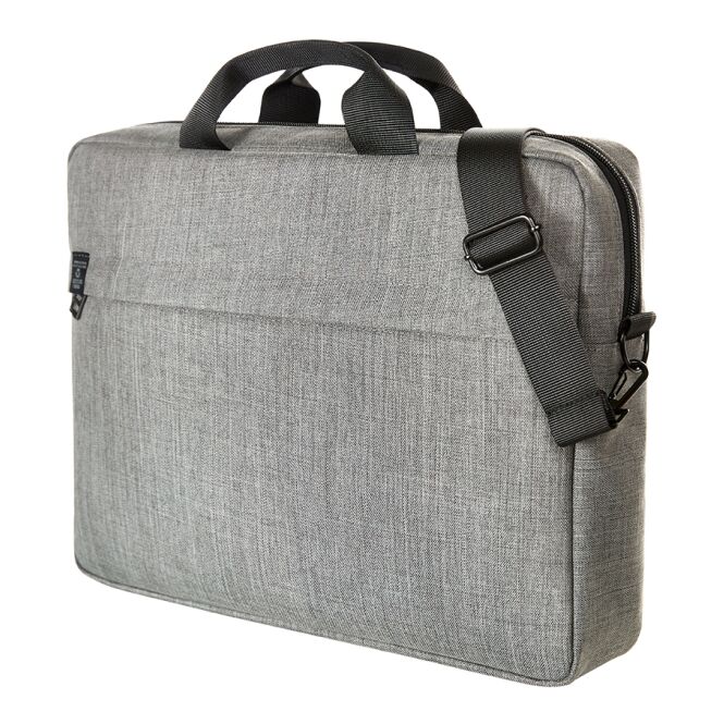 Mitarbeitergeschenk Tasche HALFAR EUROPE – hellgrau – mit Logo bedruckt aus 100% rPET gepolstert nachhaltiges Business-Accessoire