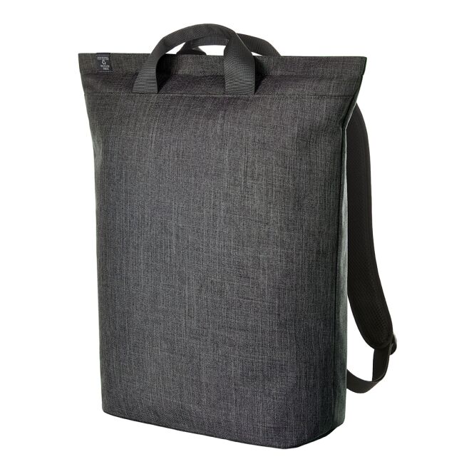 Mitarbeitergeschenk Rucksack HALFAR® EUROPE – grau – mit Logo bedruckt, aus 100% rPET, nachhaltige Business-Tasche für CSR