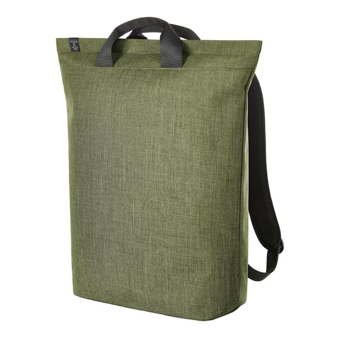 Mitarbeitergeschenk Rucksack HALFAR EUROPE – grün – mit Logo bedruckt aus 100% rPET, gepolstertes Fach, nachhaltiges Business-Bag