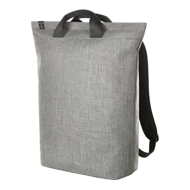 Mitarbeitergeschenk Rucksack HALFAR® EUROPE – hellgrau – mit Logo bedruckt 100% rPET mit Notebookfach nachhaltige Tasche für CSR