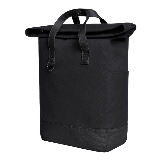 Mitarbeitergeschenk Rucksack HALFAL LIFE – schwarz – mit Logodruck, modernes Design mit Magnetverschluss für Firmen