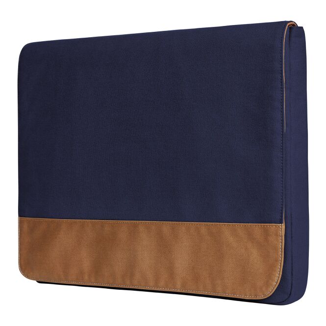 Firmengeschenk Laptoptasche HALFAR® LIFE – marineblau-braun – mit Logodruck, geeignet für DIN A4, hochwertige Notebook-Hülle
