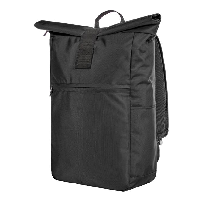 Firmengeschenk Rucksack HALFAR DAILY – schwarz – mit Logodruck RPET-Obermaterial kompakter Business-Begleiter für Messen