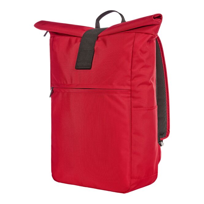 Firmengeschenk Laptop-Rucksack HALFAR® DAILY – rot – mit Logodruck aus RPET-Material, ideal für den einheitlichen Firmenauftritt