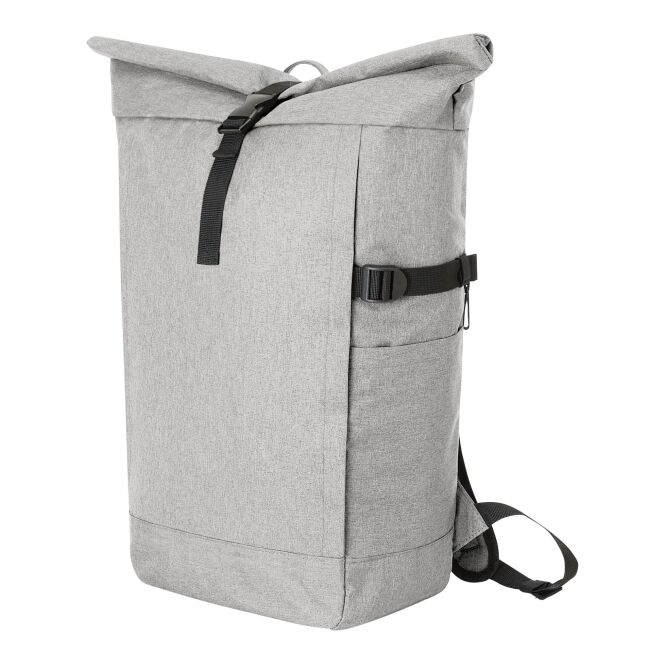 Firmengeschenk Rucksack HALFAR® CIRCLE L – hellgrau – mit Logodruck RPET-Obermaterial, Organizer-Elemente, ideal für Messen