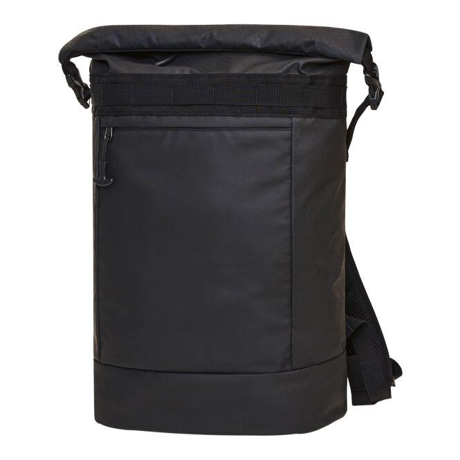 Mitarbeitergeschenk Rucksack HALFAR® ACTIVE – schwarz – mit Logodruck, gepolstertes Fach, Rolltop-Design für Firmen