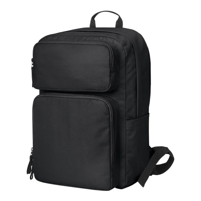 Firmengeschenk Rucksack HALFAR FELLOW – schwarz – mit Logodruck gepolstertes Fach idealer Laptop-Begleiter für Firmenauftritte