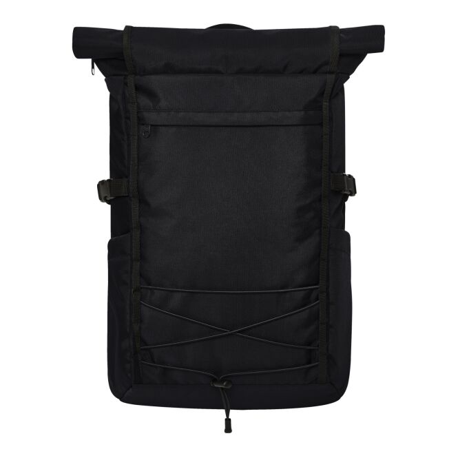 Mitarbeitergeschenk Rucksack HALFAR® FLEX – schwarz – mit Logodruck rPET-Material mit Notebookfach für Firmenauftritt
