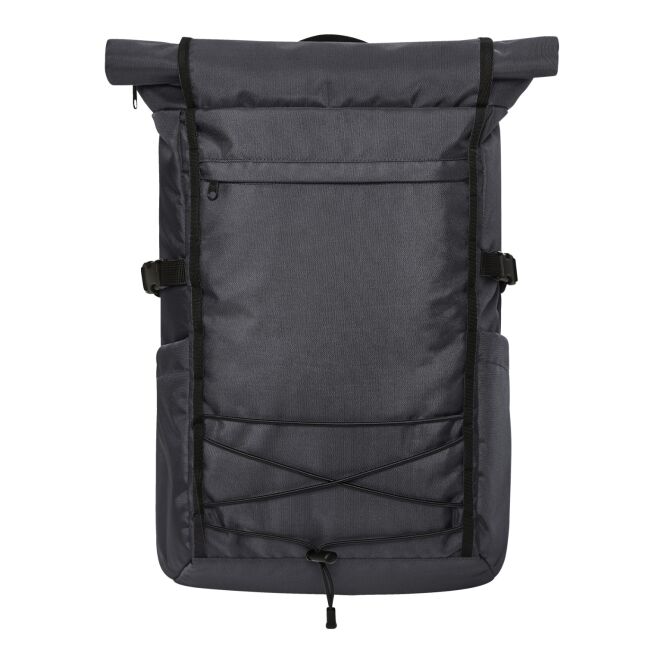 Mitarbeitergeschenk Rucksack HALFAR® FLEX – anthrazit – mit Logodruck rPET-Material mit Notebookfach für den Firmenauftritt
