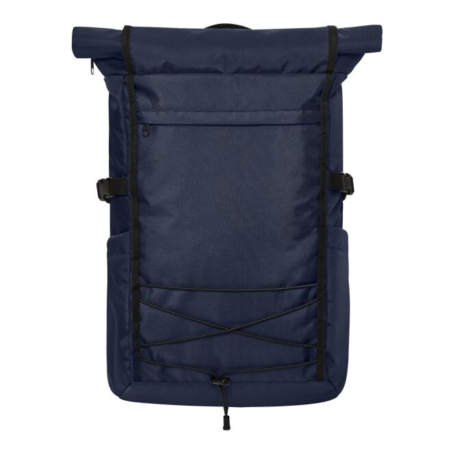 Mitarbeitergeschenk Rucksack HALFAR® FLEX – marineblau – mit Logo bedruckt, rPET-Material, Notebookfach, für Messen & Events