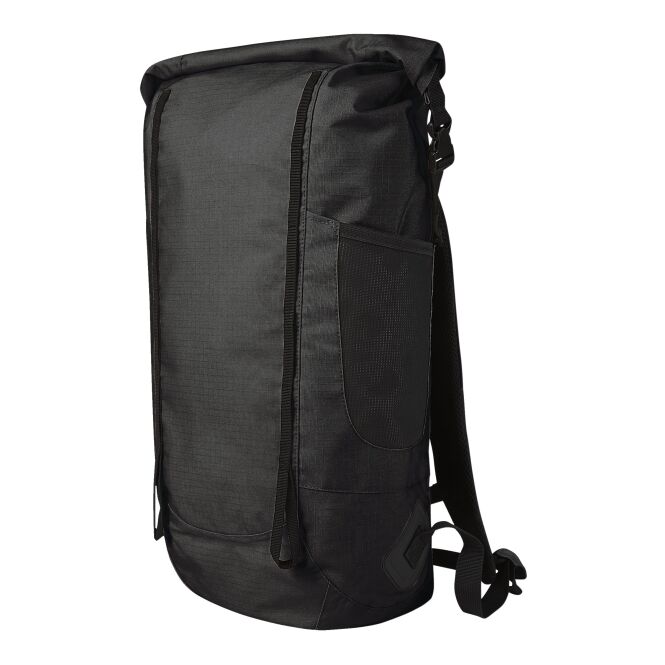 Mitarbeitergeschenk Rucksack HALFAR EXPLORE – schwarz – mit Logodruck wasserdichter Rolltop-Tagesrucksack für Firmenauftritte