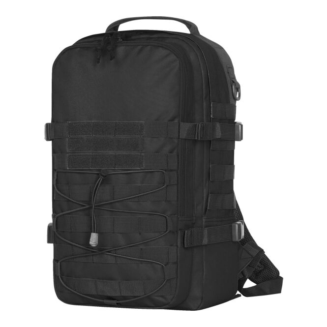 Mitarbeitergeschenk Rucksack HALFAR MOLLE – schwarz – mit Logo bedruckt, funktional mit Notebook-Fach für Firmenauftritt