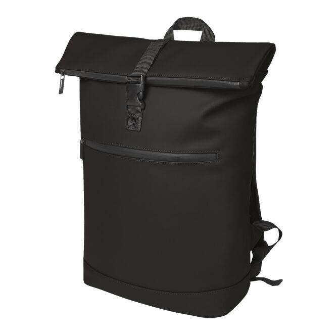 Mitarbeitergeschenk Rucksack HALFAR PURE – schwarz – mit Logodruck gepolstertes Notebookfach idealer Business-Begleiter für Events