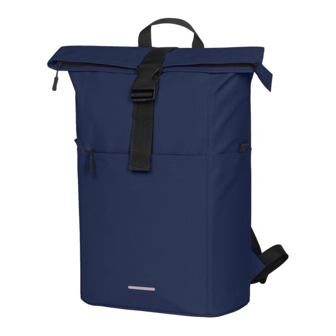 Mitarbeitergeschenk Rucksack HALFAR BASIC – marineblau – mit Logodruck recyceltes Material mit Reflexdruck idealer Tagesrucksack