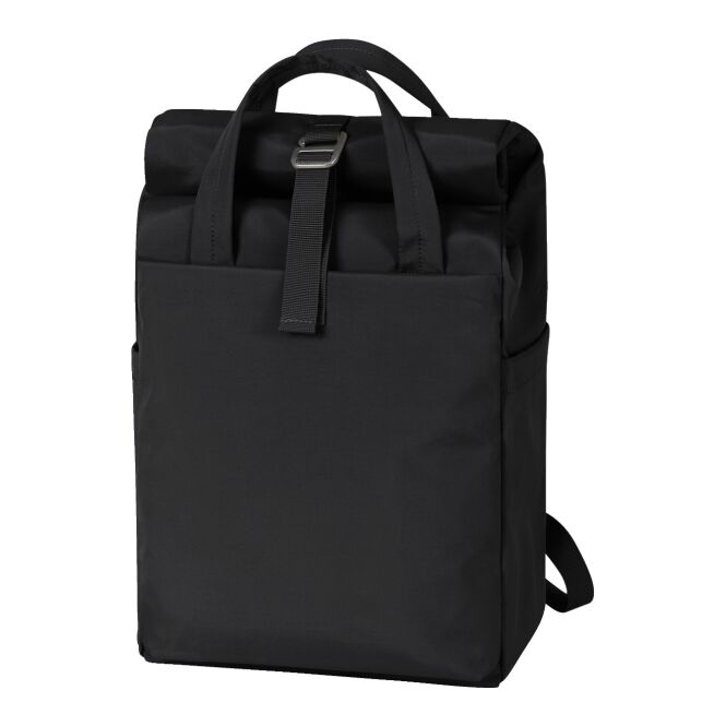Mitarbeitergeschenk Rucksack HALFAR METRO – schwarz – mit Logodruck, gepolstertes Gerätefach, Wickelverschluss, praktischer Daypack