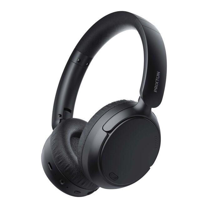 Kundengeschenk Prixton Live Pro Bluetooth 5.0 Kopfhörer – schwarz – mit Logo bedruckt, ANC-System, klappbar, für das Mitarbeiter-Onboarding