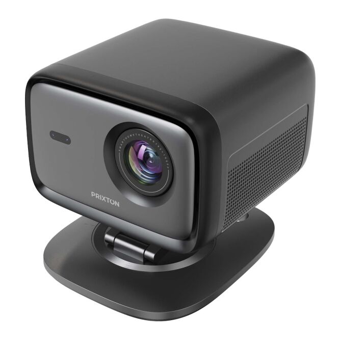 Firmengeschenk Prixton Monet Beamer – schwarz – mit Logo bedruckt Full HD 12.000 Lumen Autofokus Bluetooth für das Mitarbeiter-Onboarding
