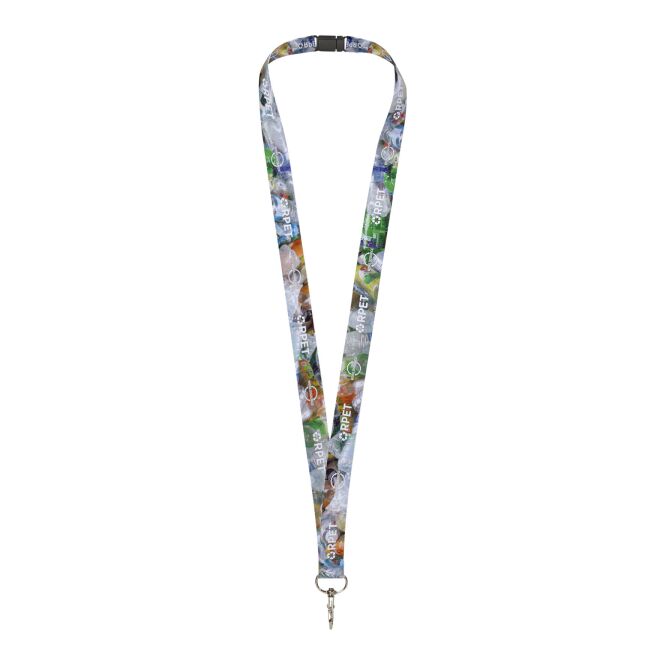 Giveaway Schlüsselband Addie – schwarz-weiss – mit 48h Express-Druck 10mm aus recyceltem PET mit Abreißverschluss als Lanyard für Messen