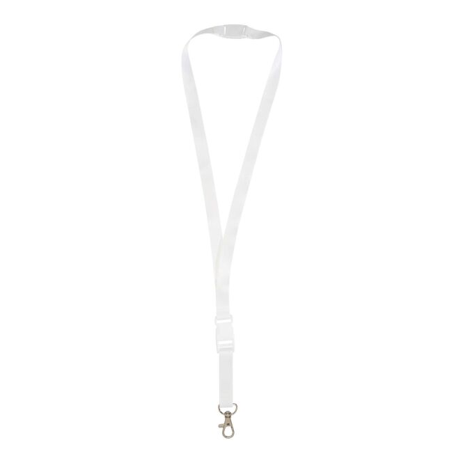 Firmengeschenk Schlüsselband Balta – weiss – mit 48h Express-Logodruck aus 100% rPET mit Sicherheitsverschluss 15mm nachhaltiges Lanyard