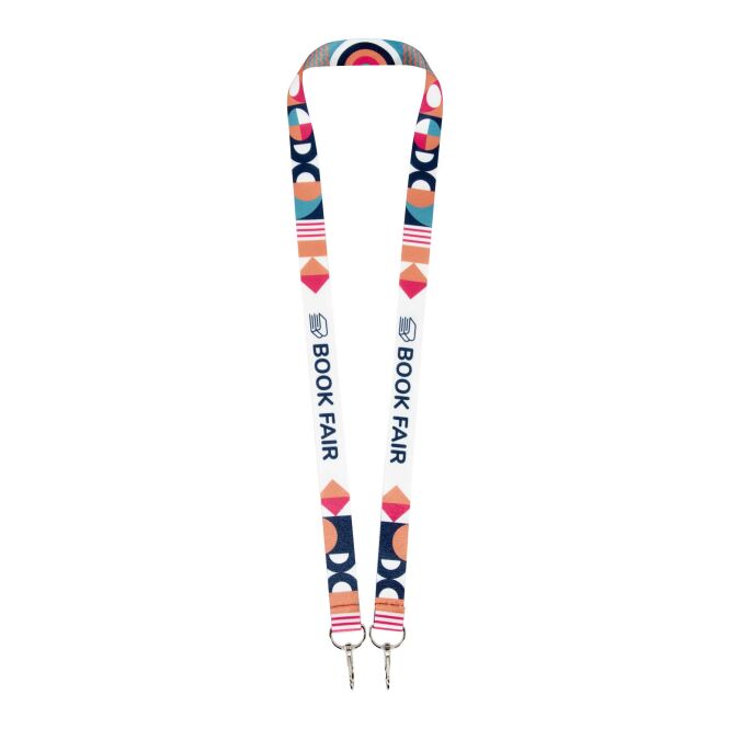 Werbeartikel Schlüsselband Leia Sublimation – weiss – mit 48h Express-Druck 20mm mit Logo bedruckt aus RPET als Lanyard für Messen