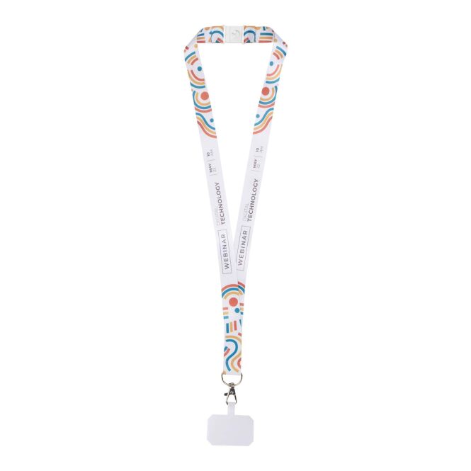Werbeartikel Lanyard Addie – weiss-weiss – mit individuellem Werbedruck 25mm aus 100% rPET nachhaltiges Umhängeband für CSR-Events