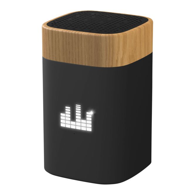 Firmengeschenk Bluetooth Lautsprecher SCX.design S31 – schwarz-natur – mit Gravur 5W 800mAh 91x58x58mm für das Homeoffice