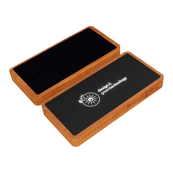 Firmengeschenk Solar-Powerbank SCX.design P32 – holz – lasergraviert 10.000 mAh 5W kabellos nachhaltig für das Mitarbeiter-Onboarding