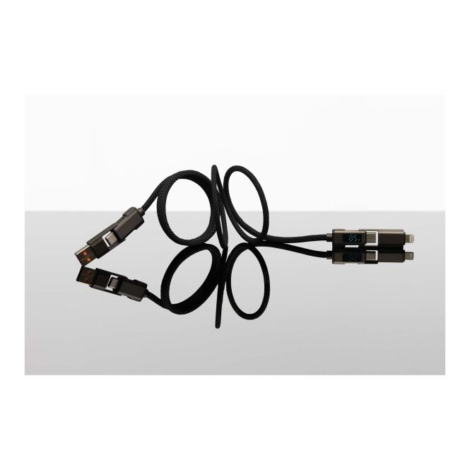 Werbeartikel 100W Ladekabel SCX.design C57 – dunkelgrau – mit Logo bedruckt, nachhaltig aus recyceltem Nylon mit Digital-Display