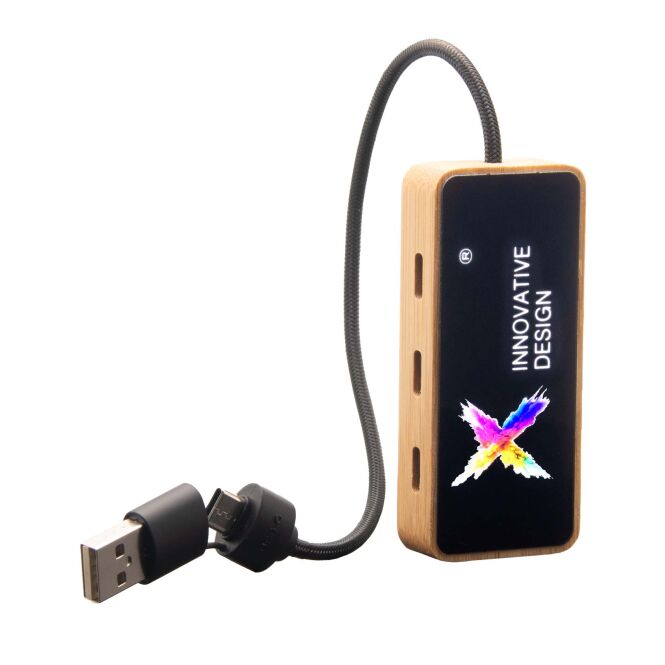 Mitarbeitergeschenk 8-in-1 USB-Hub SCX.design H21 – holz – mit Logo bedruckt nachhaltig 6 Anschlüsse für die Büroausstattung 8x3,5x1,5 cm
