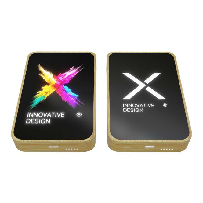 Firmengeschenk Powerbank SCX.design P26 – holz – lasergraviert 15W 5000 mAh MagSafe USB-C nachhaltig für das Mitarbeiter-Onboarding
