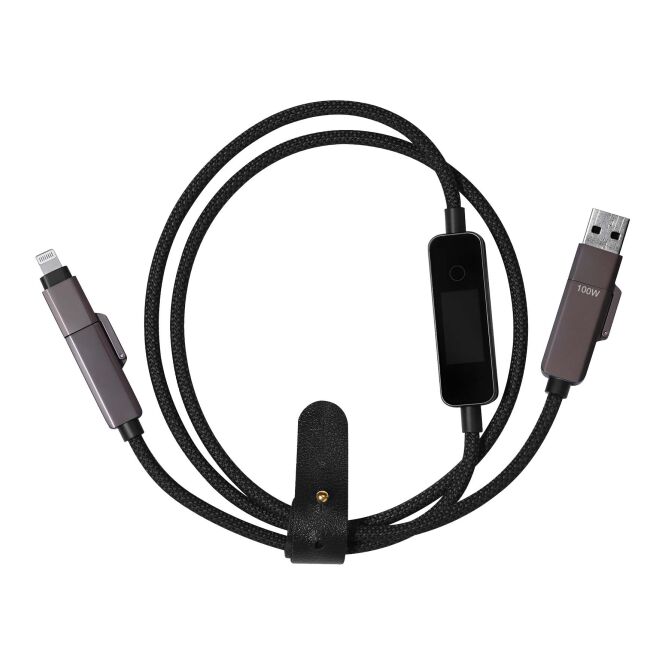 Streuartikel SCX.design C41 100W Ladekabel – schwarz – mit Logo bedruckt 100W, 1m, USB-C/Lightning, recycelt für den Büroalltag