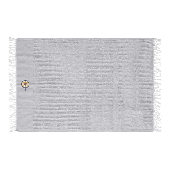 Kundengeschenk Strandtuch Citizen Green Seafou 100x170 cm – grau – mit Logo bedruckt, nachhaltig aus Recycling-Material für Events