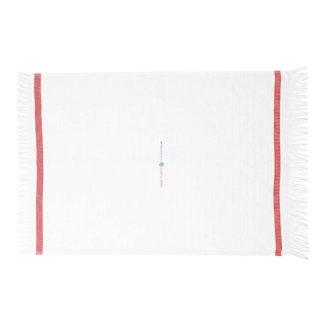Werbegeschenk Fouta Citizen Green Seachic – rot – mit Logo bedruckt 100x180cm aus nachhaltiger Recyclingbaumwolle für Outdoor-Events