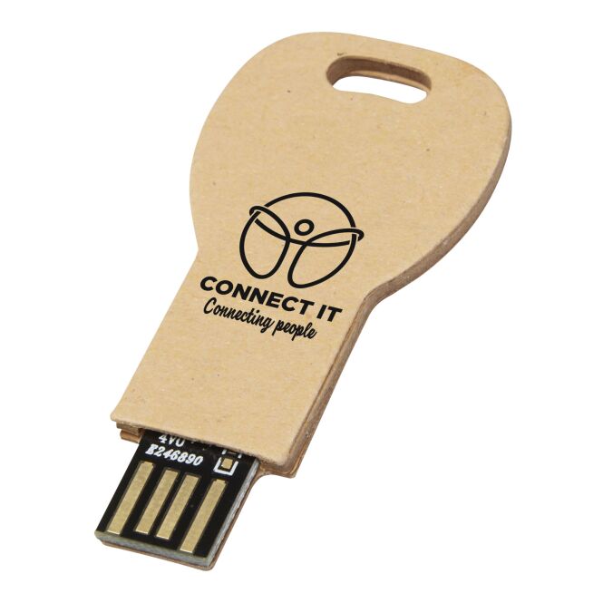Streuartikel USB-Stick Schlüssel USB 2.0 – kraftpapier – mit Logo bedruckt nachhaltig für IT-Messen und Datenschutz-Kampagnen