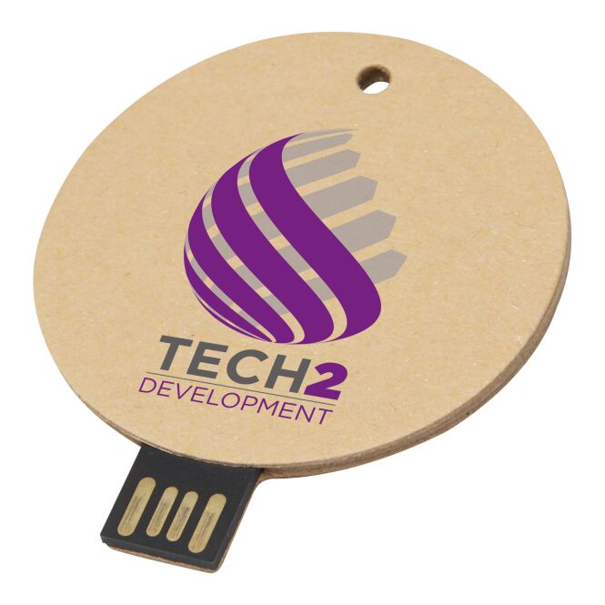 Werbeartikel USB-Stick 2.0 rund – kraftpapier – mit Logo bedruckt nachhaltiges Speichermedium für Datenschutz-Kampagnen