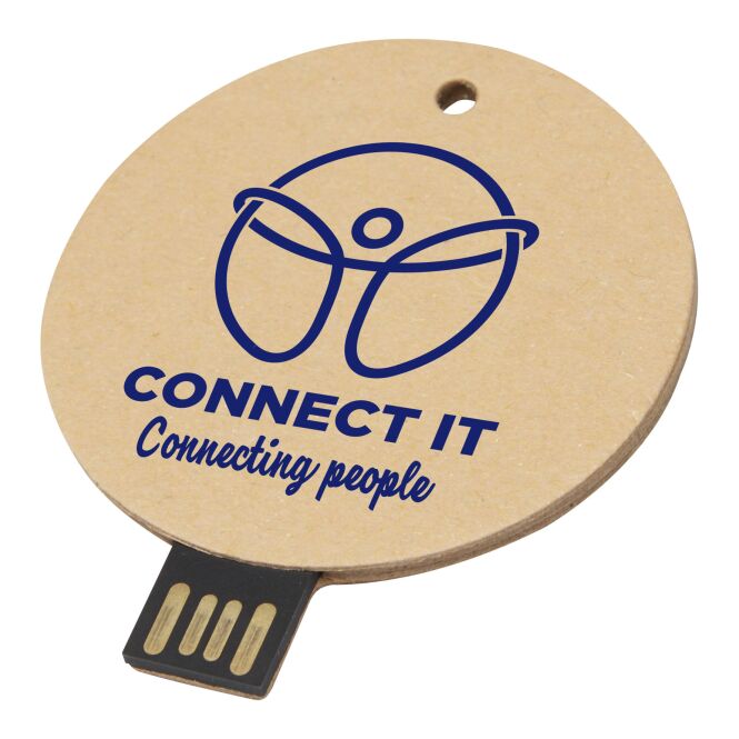 Werbeartikel USB-Stick 2.0 rund – kraftpapier – mit Logo bedruckt nachhaltiges Speichermedium für IT-Messen