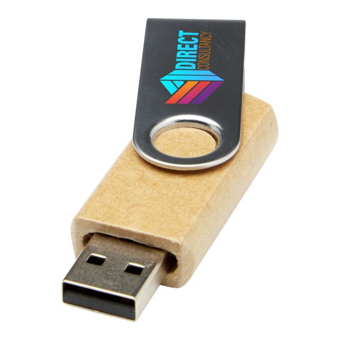 Werbeartikel USB-Stick Rotate 2.0 – kraftpapier – mit Logo bedruckt nachhaltiger USB-Stick für IT-Messen und Datenschutz-Kampagnen