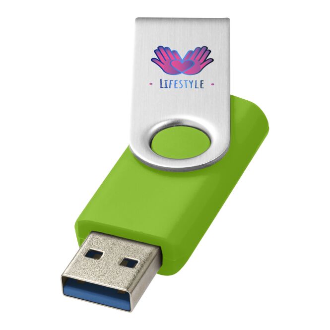 Werbeartikel USB-Stick Rotate-basic 3.0 – limone – mit Logo bedruckt für IT-Messen und Datenschutz-Kampagnen