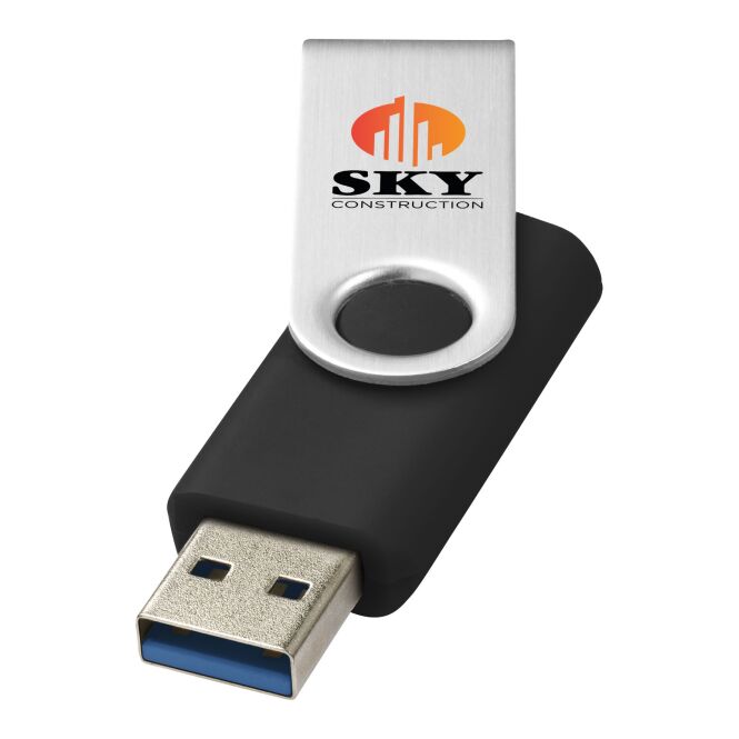 Mitarbeitergeschenk Rotate-basic USB-Stick 3.0 – schwarz – mit Logo bedruckt für das Mitarbeiter-Onboarding und die Büroausstattung
