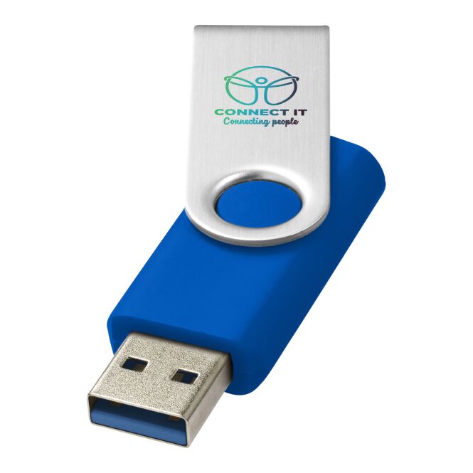 Werbeartikel Rotate-basic USB-Stick 3.0 – mittelblau – mit Logo bedruckt für IT-Messen und schnelle Datensicherung im Büro