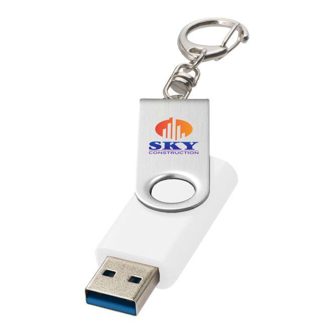 Werbeartikel Rotate USB-Stick 3.0 – weiss – mit Logo bedruckt als schneller Datenspeicher für Datenschutz-Kampagnen