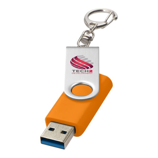 Werbeartikel Rotate USB-Stick 3.0 mit Schlüsselanhänger – orange – mit Logo bedruckt für IT-Messen