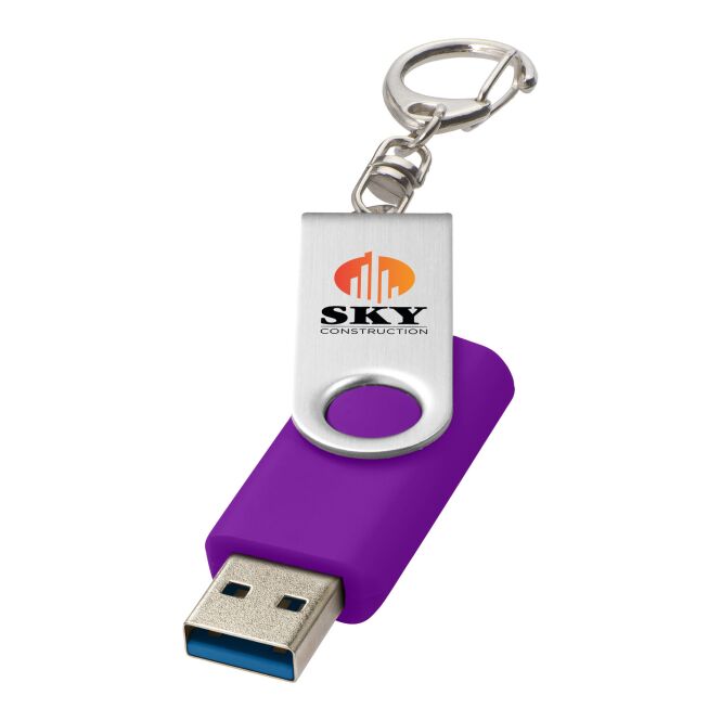 Werbeartikel Rotate USB-Stick 3.0 – lila – mit Logo bedruckt für IT-Messen und Datenschutz-Kampagnen