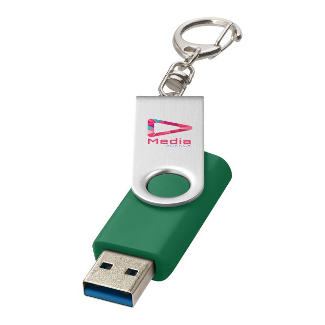 Werbeartikel Rotate USB-Stick 3.0 mit Schlüsselanhänger – grün – bedruckbar für IT-Messen