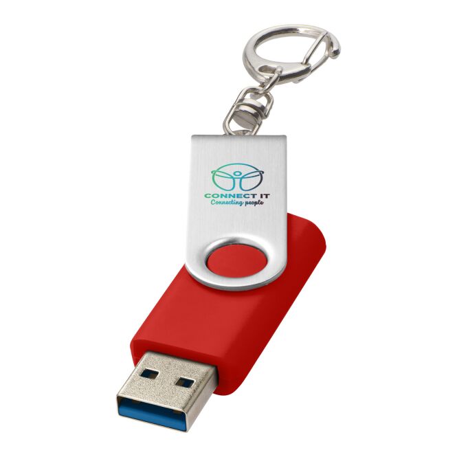 Werbeartikel Rotate USB-Stick 3.0 mit Schlüsselanhänger – hellrot – mit Logo bedruckt für IT-Messen