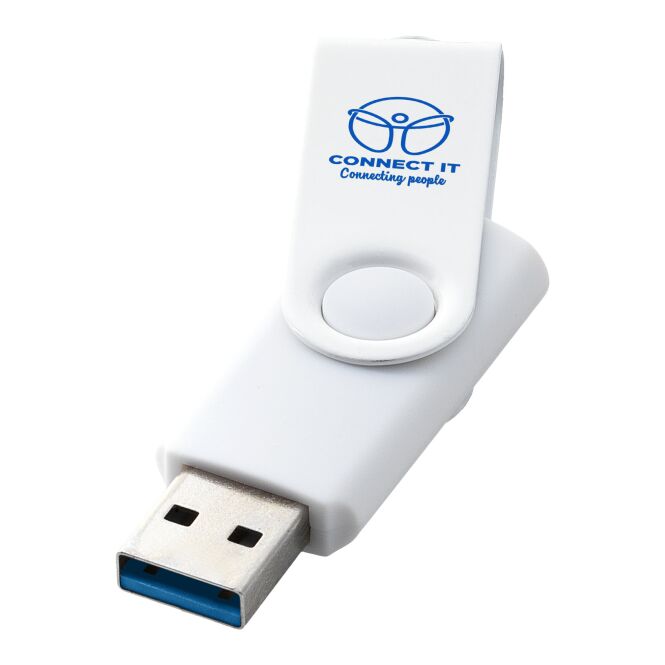Werbeartikel Rotate USB-Stick 3.0 Metall – weiss – mit Gravur für IT-Messen und Datenschutz-Kampagnen